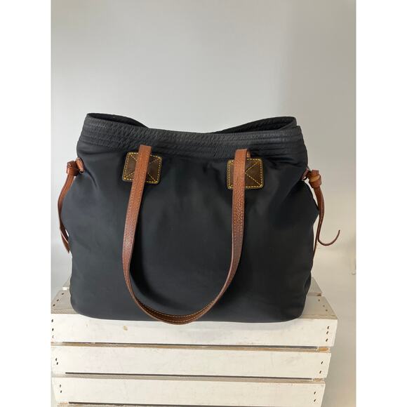 DOONEY & BOURKE BLACK NYLON BROWN LEATHER SHOULDER BAG ASIS - Picture 4 of 16